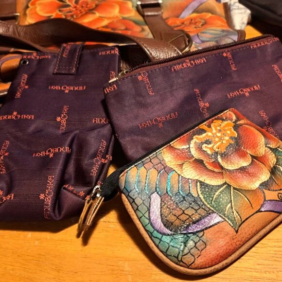 1990's Anuschka Python Bloom Large Hand painted Leather Tote Handbag SHIPS FREE - Picture 12 of 12